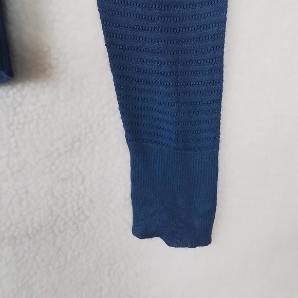 LOFT Open Knit Sweater Tunic Size Small Blue w/ Button Up Side Seams - Picture 10 of 11